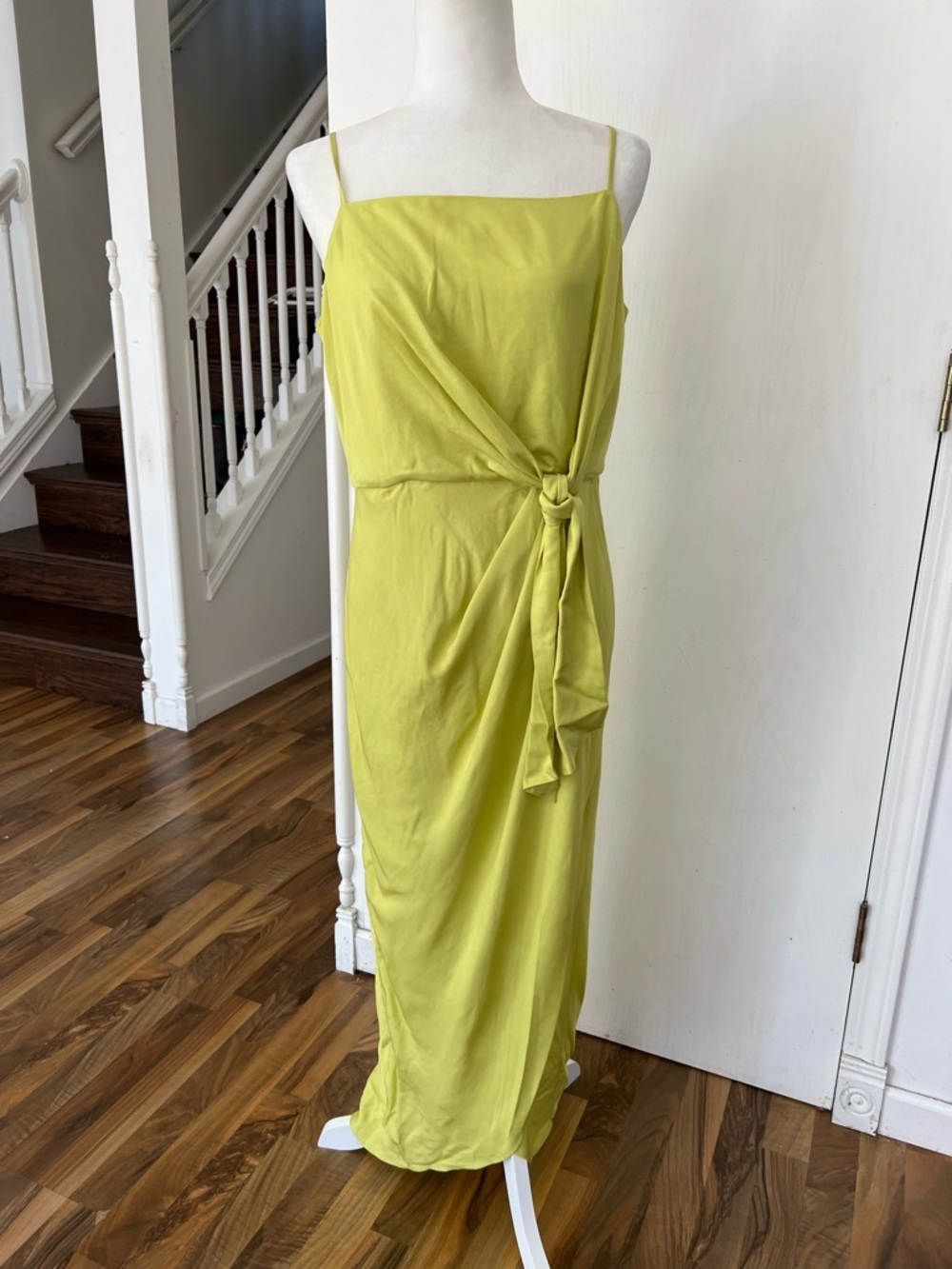 Ted Baker Chartreuse Tie-Front Faux Wrap Front Long Dress Size 3